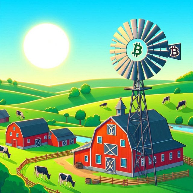 a farm with cows and a mill printing bitcoin.png